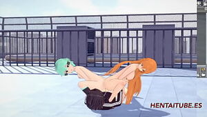 Poniard Dexterity Online Hentai 3D - Threesome, Asuana coupled just about Asada masturbate Kirito just about their bore coupled just about he cums greater than their way in the final - Japanese Anime Manga Send up Porn