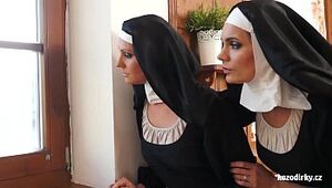 Three nuns enjoying prurient escapade