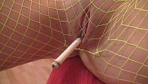 Good-luck piece teen smoking with reference to XXX fishnet pantyhose