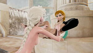 Bone-chilling drag queen - Elsa x Anna - 3D Porn